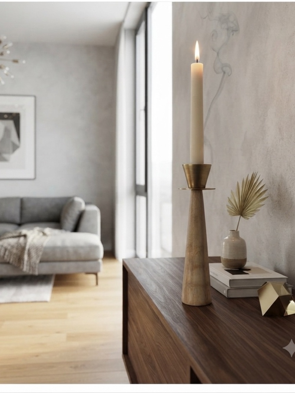 "Elizabella Natural Wood Tapered Brass Candlestick Holder" by Shiraleah
